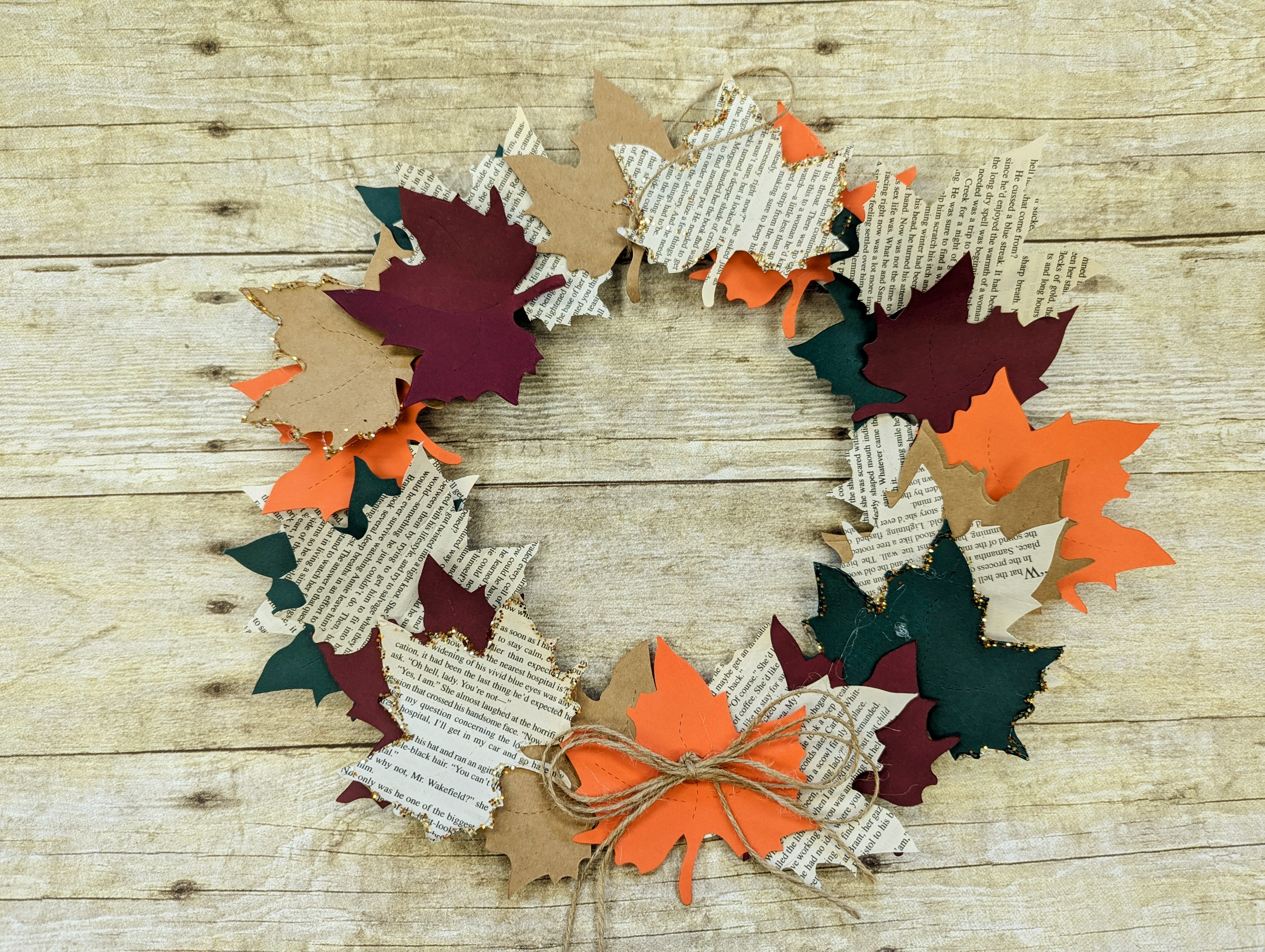 wreath made of paper fall leaves