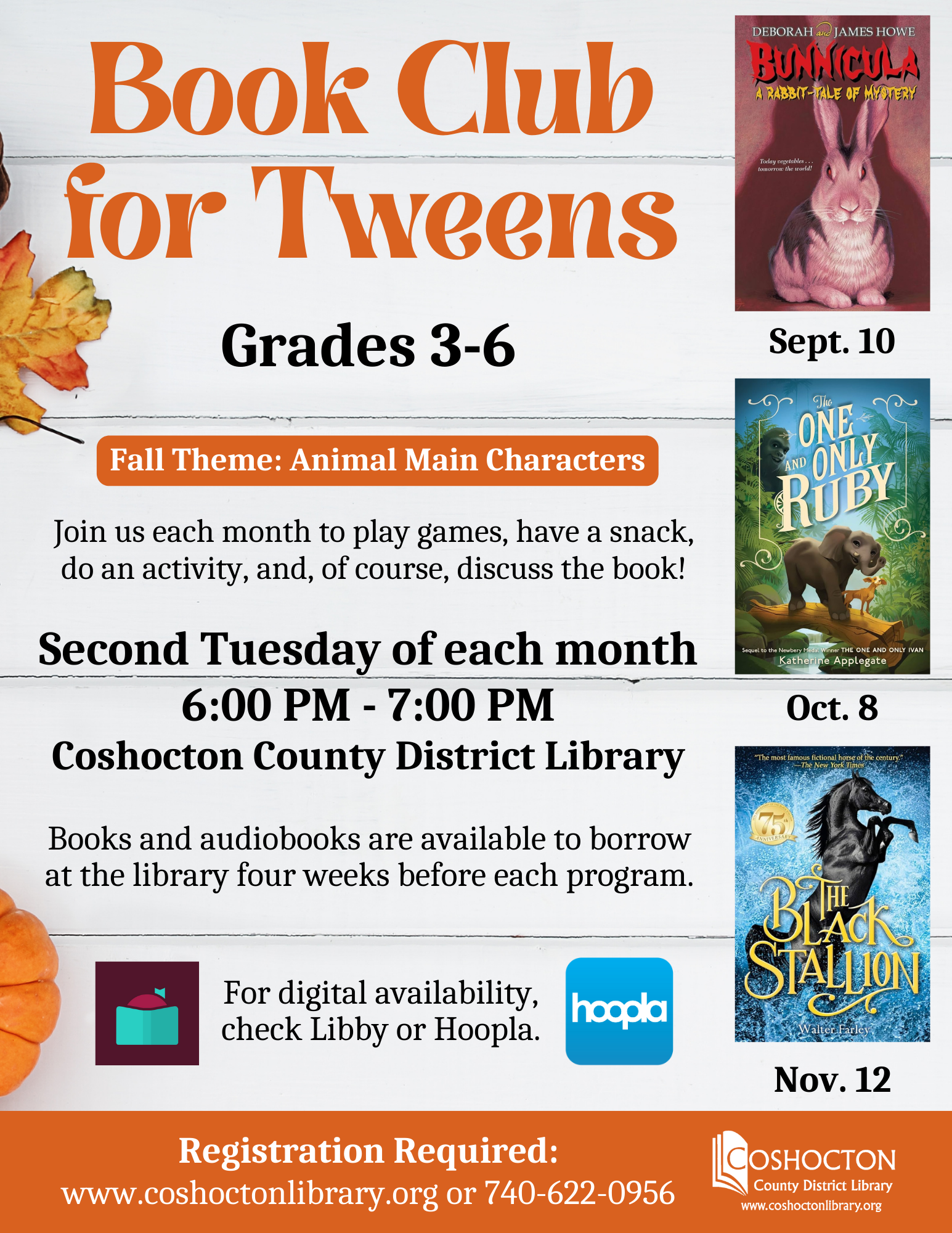 Fall Book Club for Tweens 2024 flyer