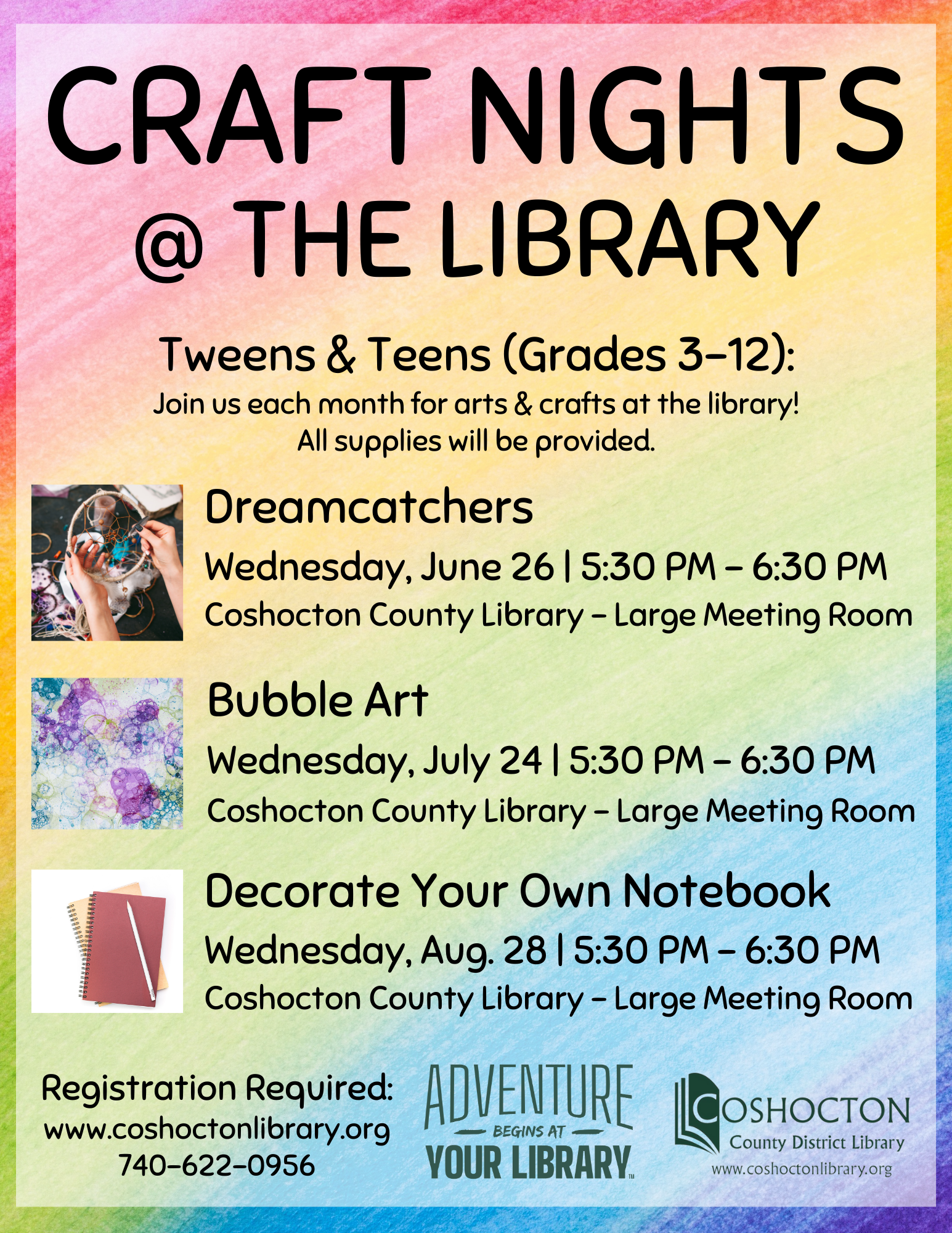 Craft Nights @ the Library flyer (Coshocton)